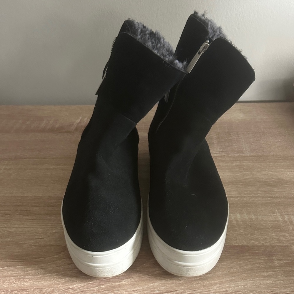 J Slides Black Winter Boots with White Platform